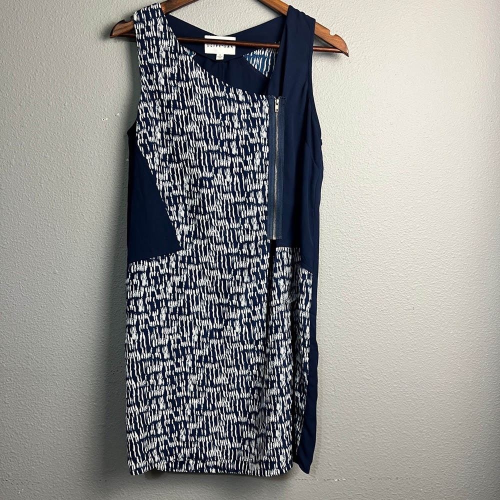 Anthroplogie Olive+Oak Dress Sleeveless Shift Abstract Print Casual Navy Blue M